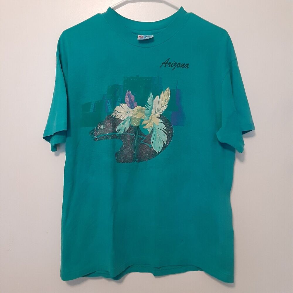 Vtg 90s Arizona Single Stitch Adult Mens L Green Short Sleeve T Shirt
